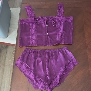 (J31) Moxy Intimates Purple Lace Trim Sleepwear Set Sz L